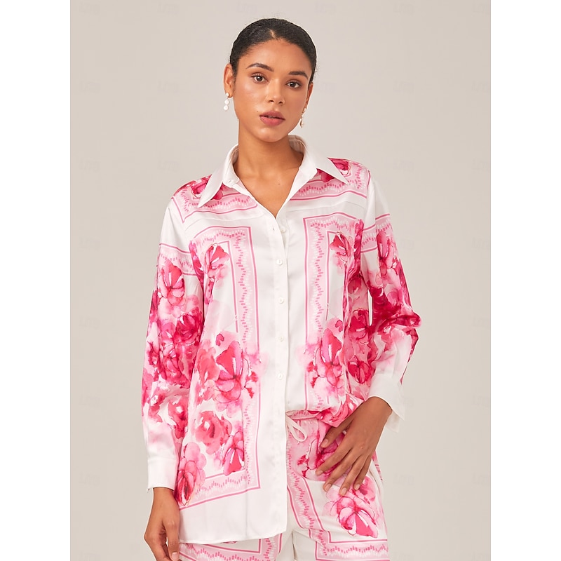 Printed Straight-Cut Stand Collar Shirt3