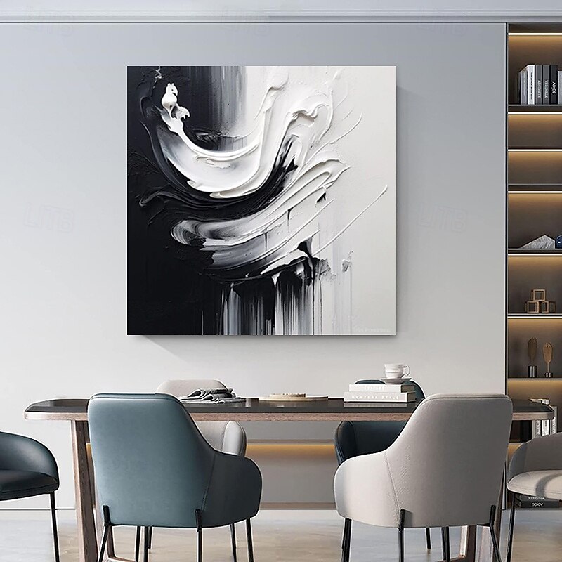 Handmade Oil Painting Canvas Wall Art Decoration Modern Abstract Black and White for Home Decor Stretched Frame Hanging Painting/Rolled Frameless Unstretched Painting4