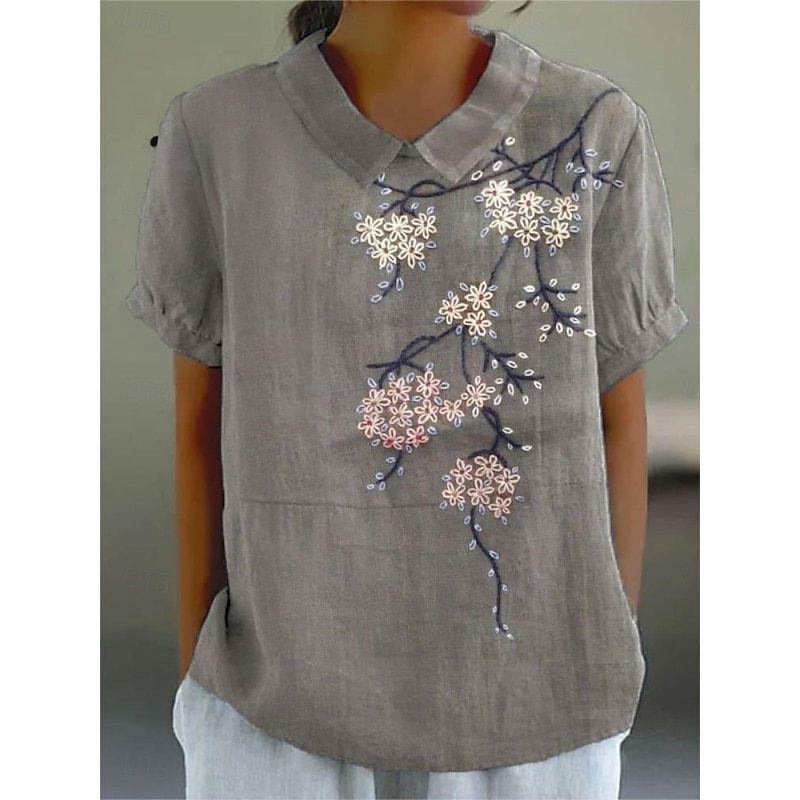 Women's Shirt Floral Stylish Modern Short Sleeve Shirt Collar Regular Tops Daily Holiday Print White Blue Gray Summer2