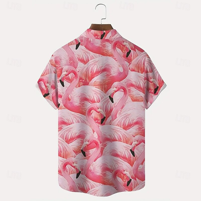 Men's Flamingo Bird Shirt Summer Hawaiian Shirt Button Up Shirt Short Sleeve Hawaiian Vacation Holiday Beach Wear Summer Spring Turndown 3D Print Collared Shirts Front One Pocket Pink3