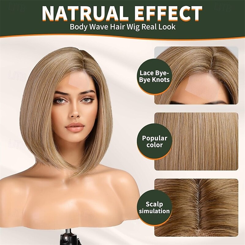 Ombre Blonde Short Bob WigsAsh Blonde Straight Shoulder Length Wigs for WomenMiddle Part Heat Resistant Fibre Synthetic Wig Daily Use3