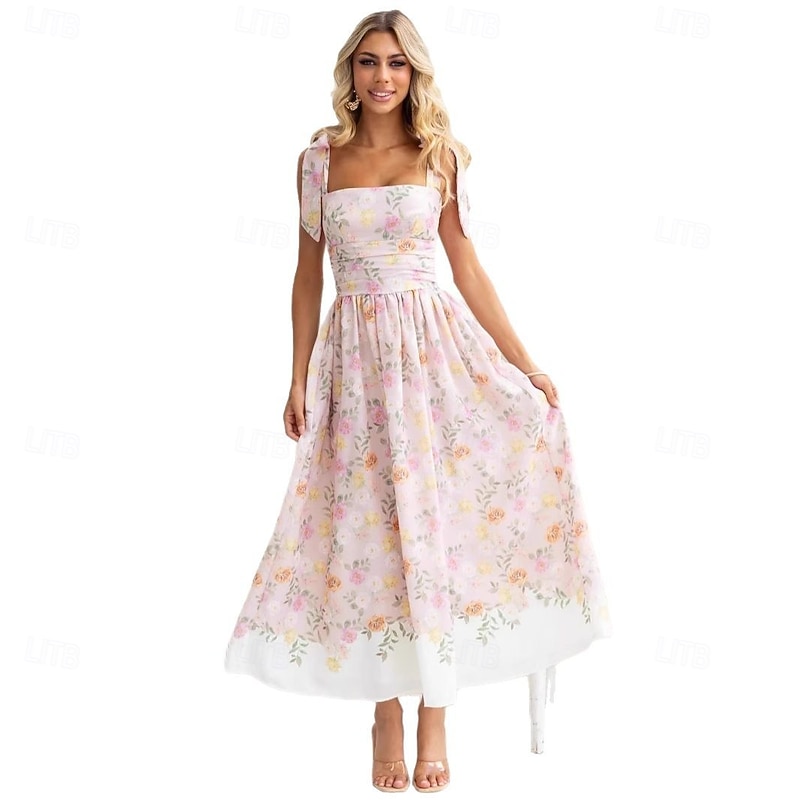Retro Vintage 1950s Rockabilly Maxi Dress Flare Dress Cottagecore Floral Fancy Dress Women's Vacation Homecoming Party & Evening Adults' Dress Summer4