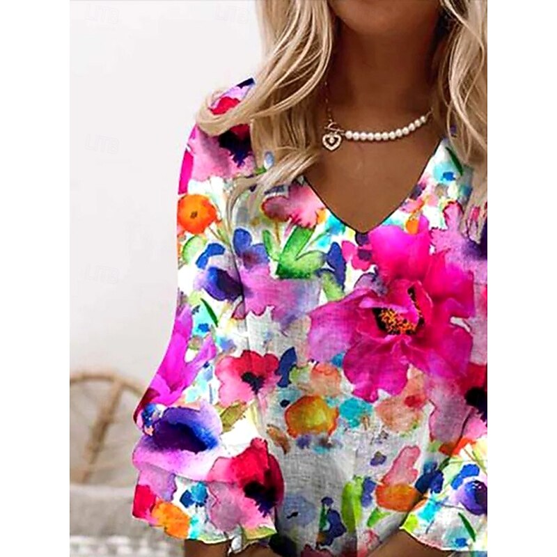 Women's Mini Dress Sundress A Line Dress Vacation Casual Boho Beach Regular Fit Ombre Floral Graphic 3/4 Length Sleeve V Neck Colourful Summer Spring2