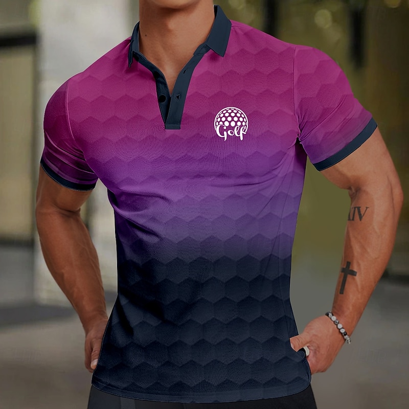 Men's Ombre Golf Sports Polo Shirts Short Sleeve Polo Shirts Collared Shirts Casual Outdoor Sports Daily Wear 3D Print Summer Purple