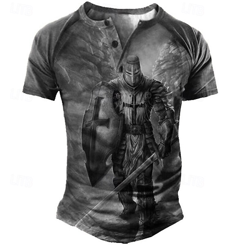 Men's Graphic Color Block Soldier T Shirt Vintage Shirt Henley Shirt Short Sleeve 3D Print Designer Basic Classic Outdoor Daily Sports Summer Blue Brown Green Gray Henley Henley T-Shirt2