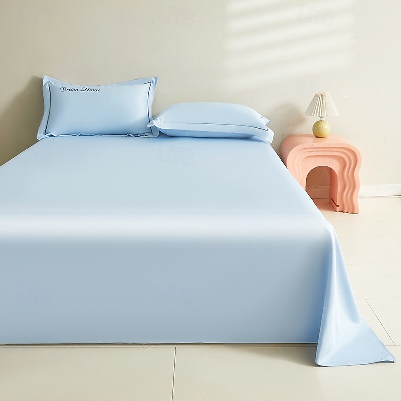 Summer Cool Ice Silk Bed Sheet Single Piece Single Dormitory Single Double Solid Color Bed Sheet Pillowcase Three-piece Bed4