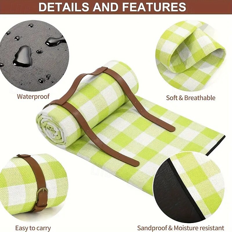 Plaid Picnic Blanket - Soft Lightweight and Portable Outdoor Mats for Camping Travel Lawn and Beach Use4