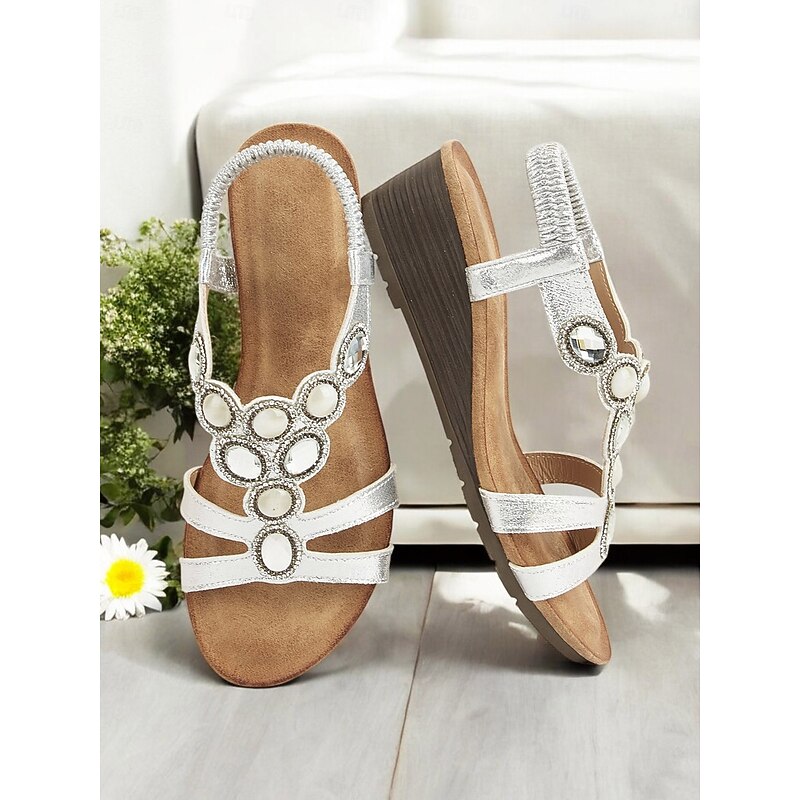 Women's Silver Rhinestone Comfort Wedge Sandals – Glamorous Open Toe Summer Shoes for Parties, Weddings & Casual Occasions4
