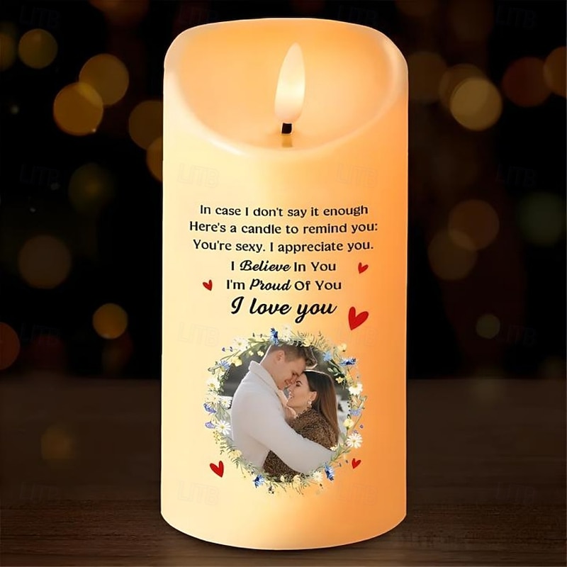 Personalized Photo LED Candle Custom Romantic Wedding Gift for Wife, Husband, Girlfriend or Boyfriend, Valentine's Day, Birthday, Anniversary Decoration