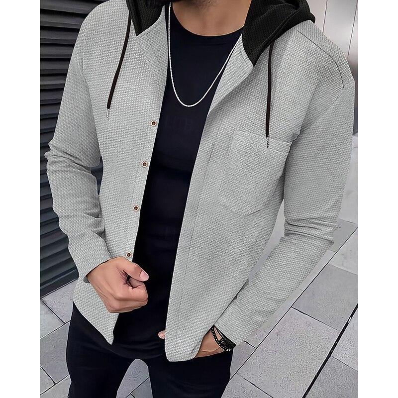 Men's Lightweight Jacket Summer Jacket Shirt Jacket Transition Jacket Vacation Daily Warm Pocket Spring &  Fall Color Block Fashion Classic Hooded Regular Black White Royal Blue Khaki Gray Jacket3