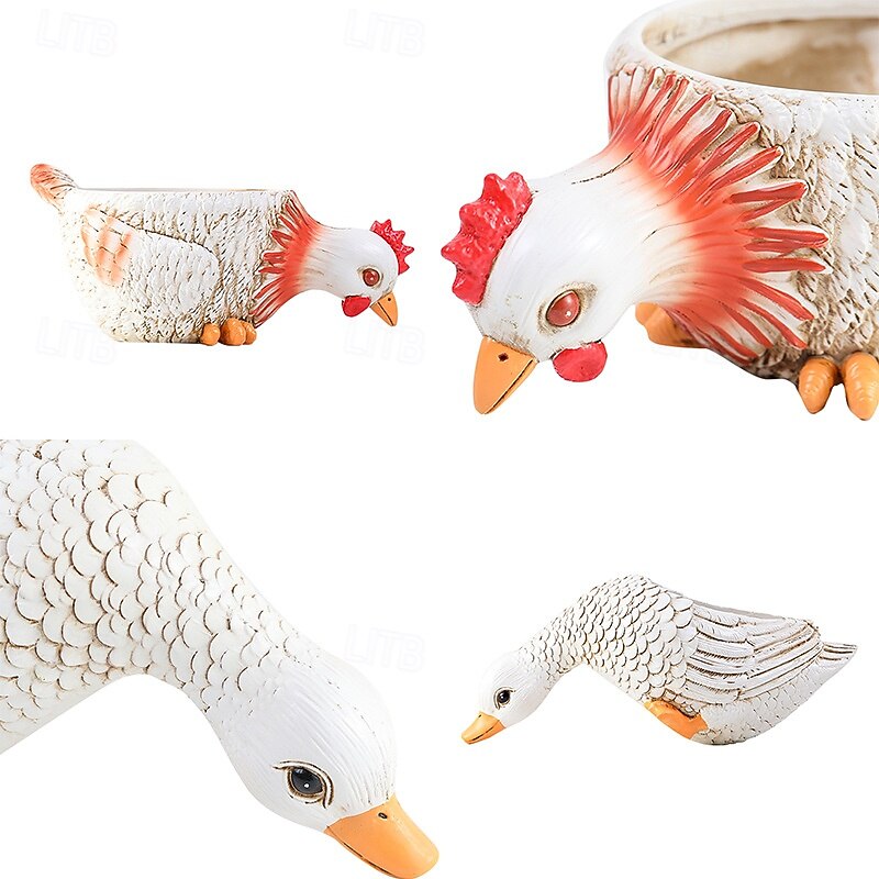 Planter Pots Resin Figurine for Succulent, Rooster and Duck Planter, Garden Yard Decoration, Simple Style Outdoor Indoor Decor, Cute Animal Succulent Pots4