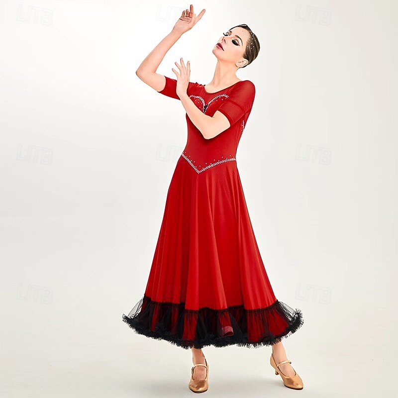 Women's Ballroom Dance Competition Dress Modern Waltz Tango Standard Dress Short Sleeve Performance Costumes3