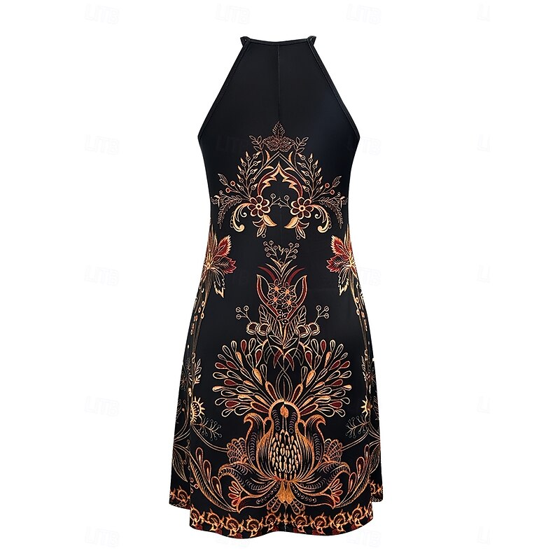 Women's Mini Dress Sundress Halter Dress Off The Shoulder Dress Vacation Casual Daily Regular Fit Floral Graphic Tribal Sleeveless Halter Neck Black Summer2