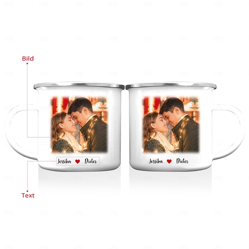 Personalized Photo Enamel Mug Custom Best Gift for Couple, Customizable with Photo and Name, Perfect for Daily Use, Unique Valentine's Day Gift, Ideal Christmas Gift for Lovers, Family, and Friends3
