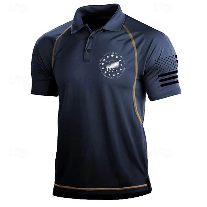 Men's American Flag Veterans Polo Shirts Golf Shirt Short Sleeve Polo Shirts Collared Shirts Casual Streetwear Vacation Wear Party Outfits Buttons 3D Print Black Blue Green4