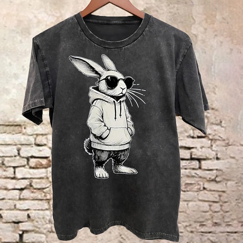 Mens Graphic T-Shirt: Cool Hipster Rabbit in Hoodie & Sunglasses Design, Lifestyle Apparel