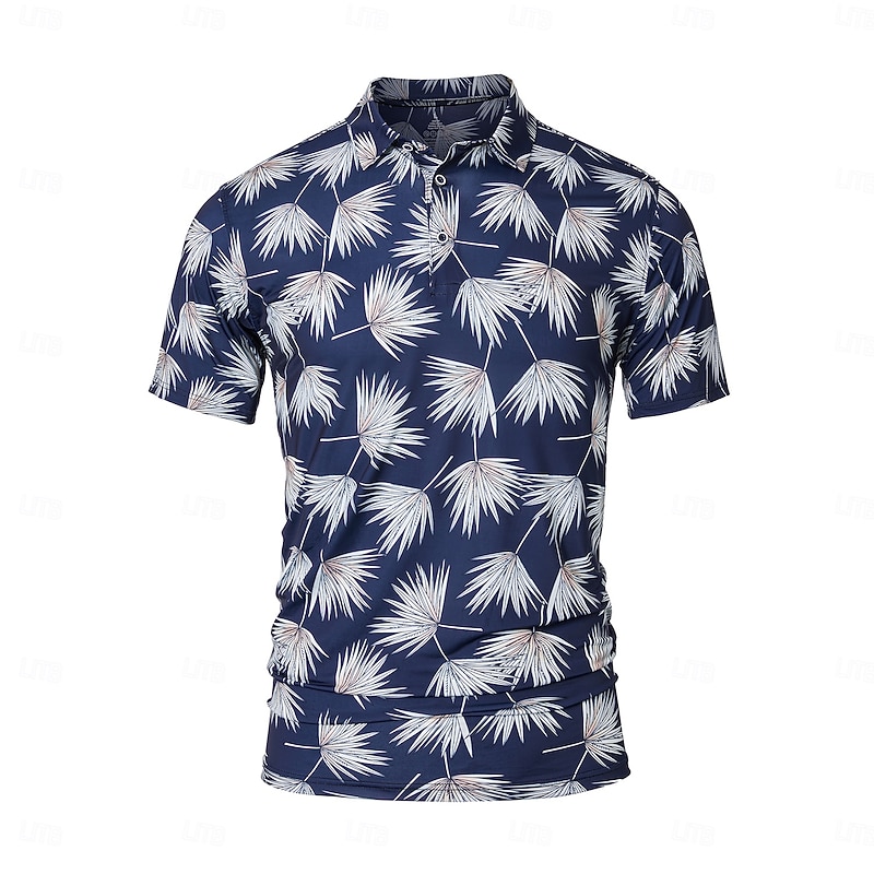 Men's Polo Knit Polo Sweater Casual Holiday Lapel Short Sleeve Formal Leaf Palm Tree Quick Dry Summer Light Blue Black Navy Blue Blue Purple Green Polo - Main Image