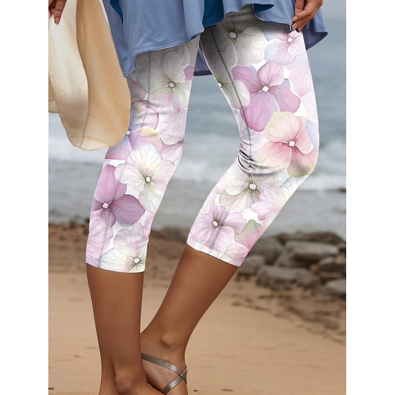 Women's Leggings Pants 3D Print High Elasticity Fashion Streetwear Full Length High Waist Floral Thermal Warm Breathable Soft  Outdoor Daily Pink Blue Purple Green Fall Winter Regular Fit4