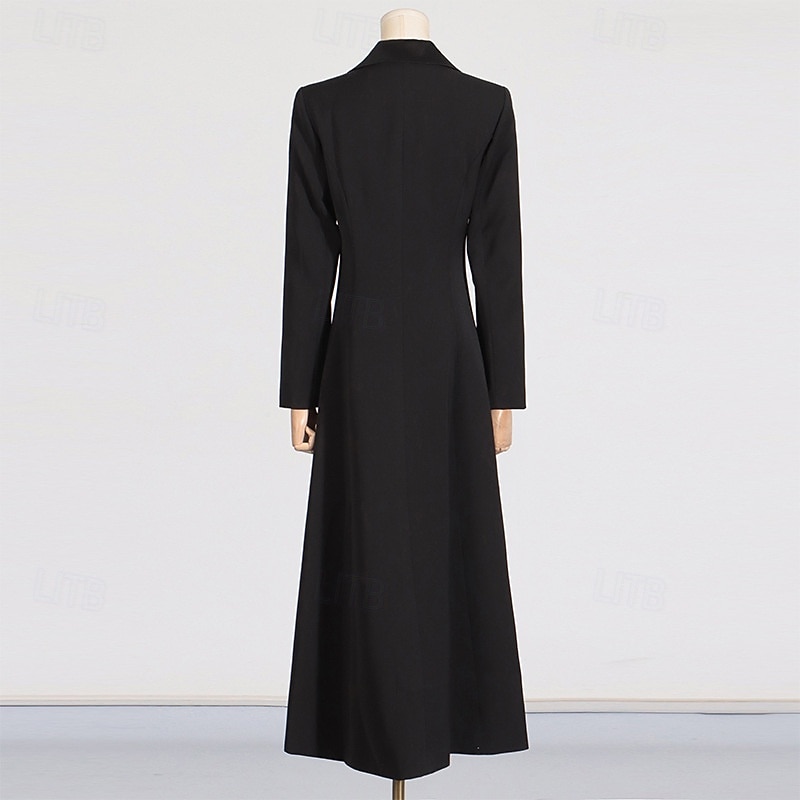 Tuxedo Dress A-Line Formal Satin Elegant Simple Long Sleeve Floor Length Ankle Length Peak Lapel Single Breasted3