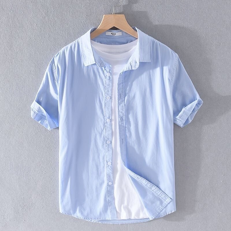 Men's Shirt Linen Shirt Casual Shirt Button Up Shirt Cotton Shirt Plain Vacation Street White Light Green Navy Blue Green Short Sleeve Turndown Summer Clothing Apparel Button-Down3