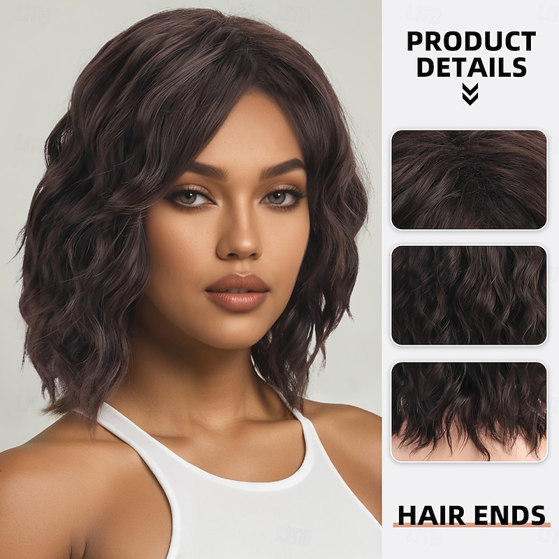 Synthetic Wig Wavy Deep Wave Middle Part Asymmetrical Machine Made Wig 14 inch A1 Synthetic Hair Women's Classic Comfortable Highlighted / Balayage Hair Auburn2
