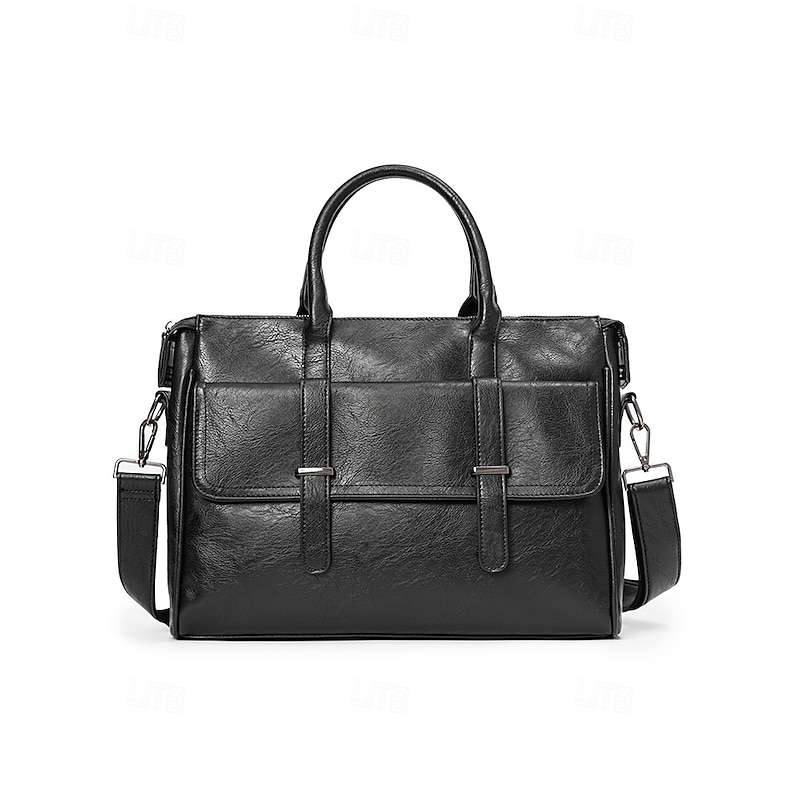 Men's Black Leather Tote Briefcase - Large Business Tote with Top Handle and Laptop Compartment, Professional Office Bag for Work and Meetings4