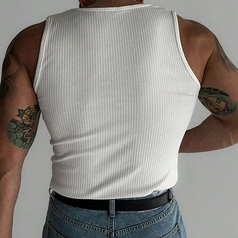 Men's Tank Top Undershirt Sleeveless Shirt Muscle Shirt Sleeveless Crew Neck Summer Color Block Pit Strip Fashion Muscle Slim Fit Basic Outdoor Casual Sports Black White Royal Blue Top Tee for Men4