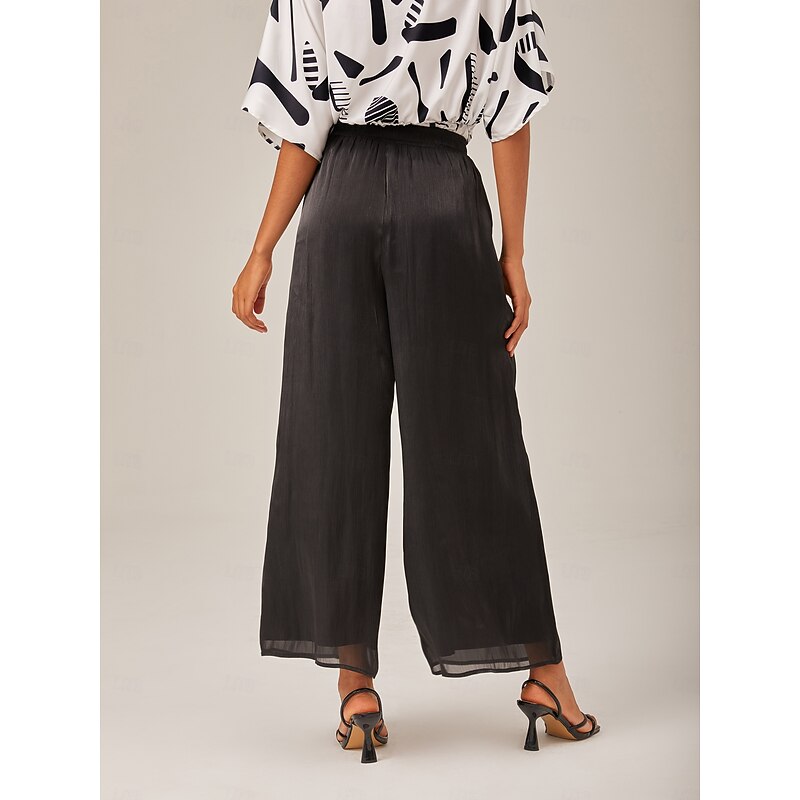 Metallic Chiffon Crepe High Waist Wide Leg Pants2