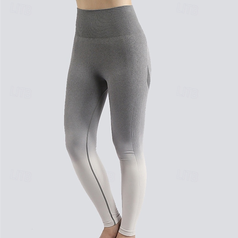 Women's Yoga Pants Yoga Leggings Elastic Waistband Butt Lift Tummy Control Pilates Gym Workout Workout Pants Color Gradient Gray Fall Sports Activewear Stretchy Slim4