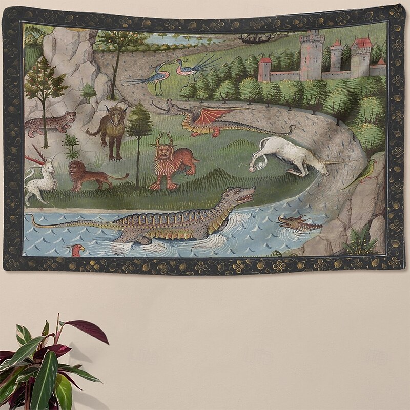 Medieval Tapestry Middle Age Tapestry Gothic Art Large Tapestry Mural Decor Photograph Backdrop Blanket Curtain Home Bedroom Living Room Decoration Animaux Fabuleux d'Egypte3