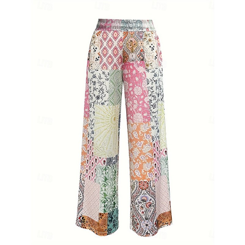Women's Wide Leg Chinos Baggy Pants Vacation Vintage Fashion Full Length High Waist Graphic Geometric Paisley Printing Micro-elastic Formal Vacation Street Pink Blue Purple Green Summer Spring2