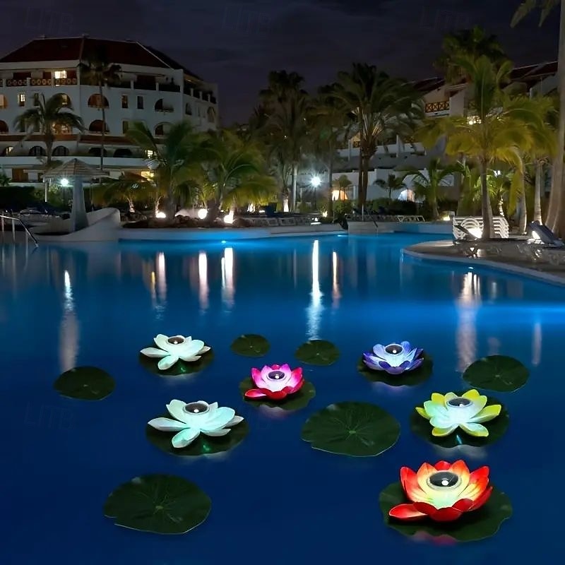 1 Pc Solar Pond Lotus Water Floating Light Outdoor Garden Light Courtyard Wish Lotus Leaf Light Pond Swimming Pool Decor Lighting Water Floating Light2