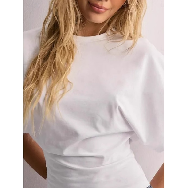 Women's T Shirt Solid Color Plain Basic Modern Casual Half Sleeve Round Neck Regular Tops Daily Weekend Black White Pink Brown Summer2