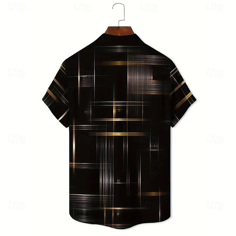 Men's Geometric Grid / Plaid Shirt Button Up Shirt Short Sleeve Fashion Casual Outdoor Vacation Streetwear Summer Spring Turndown 3D Print Collared Shirts Black Pink Army Green Blue Green2