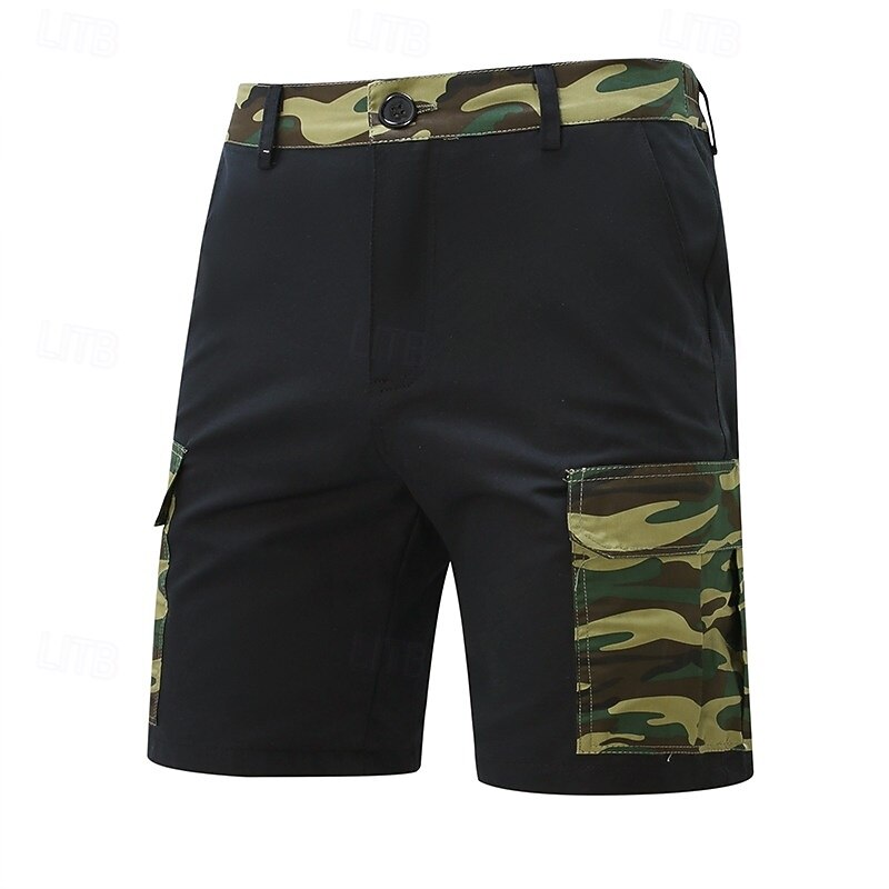 Men's Cargo Shorts Outdoor Shorts Camping Shorts Camo Shorts Hiking Shorts Elastic Waist Multi Pocket Plain Camouflage Moisture Wicking Wearable Knee Length Casual Daily Fashion Streetwear Black Green3