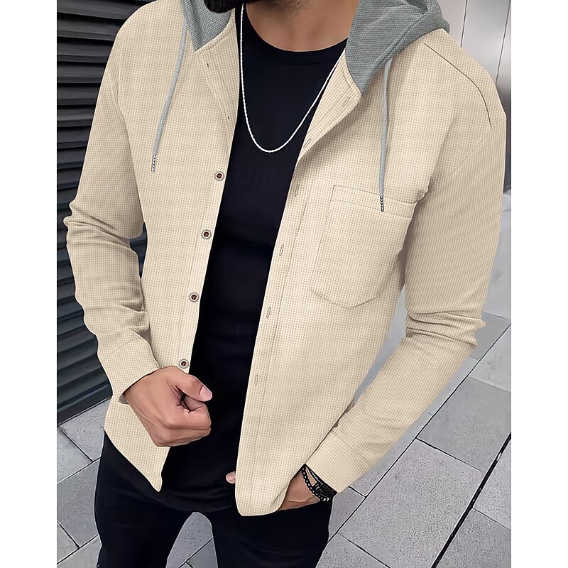 Men's Lightweight Jacket Summer Jacket Shirt Jacket Transition Jacket Vacation Daily Warm Pocket Spring &  Fall Color Block Fashion Classic Hooded Regular Black White Royal Blue Khaki Gray Jacket