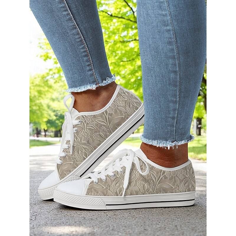 Women's Lace - Up Canvas Sneakers with Floral Print – Casual & Youthful Style for Teenagers and Young Women in School, Street Outings & Casual Gatherings3