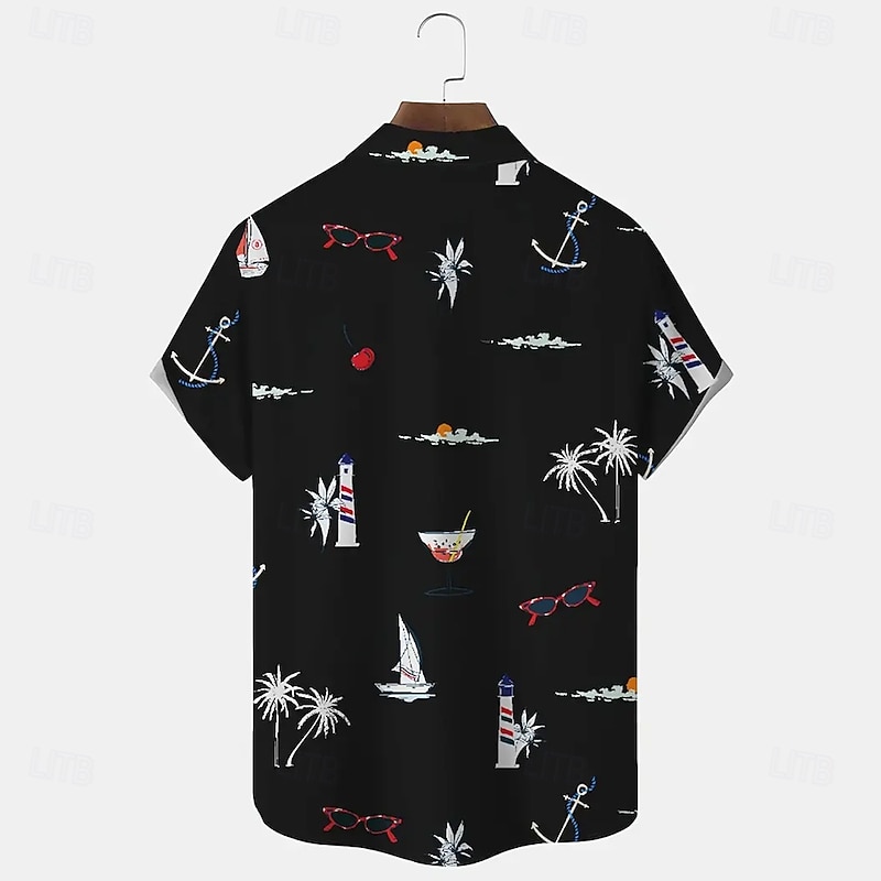 Men's Coconut Tree Tropical Plants Summer Hawaiian Shirt Button Up Shirt Aloha Shirt Short Sleeve Hawaiian Resort Vacation Holiday Beach Wear Summer Spring Turndown Collared Shirts Black White Blue4