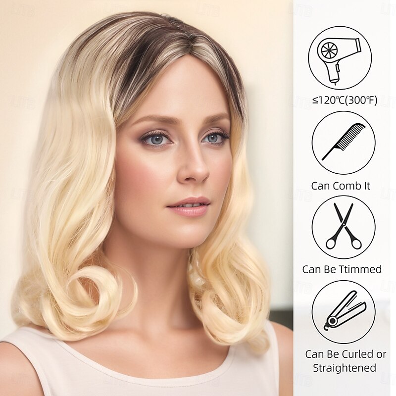 Synthetic Wig Wavy Curly Weave Middle Part Asymmetrical Machine Made Wig 30 inch A1 Synthetic Hair Women's Classic Comfortable Color Gradient Mixed Color3