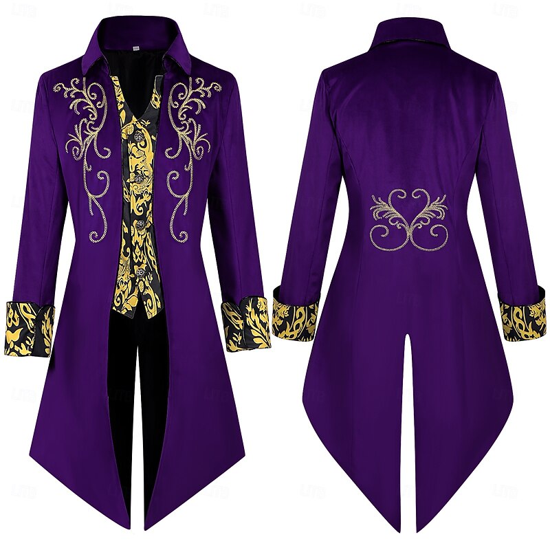 Retro Vintage Punk & Gothic Medieval Coat Tuxedo Tailcoat Fancy Dress Men's Royal Halloween Carnival Party LARP Ren Faire Adults' Coat All Seasons4
