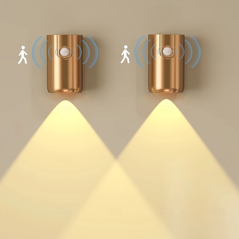 Modern Simple Wall Lights LED Motion Sensing Night Light 3 Colors Dimmable USB Rechargeable Mural Spotlight Living Room Aisle Housewarming Gift 1/2pcs
