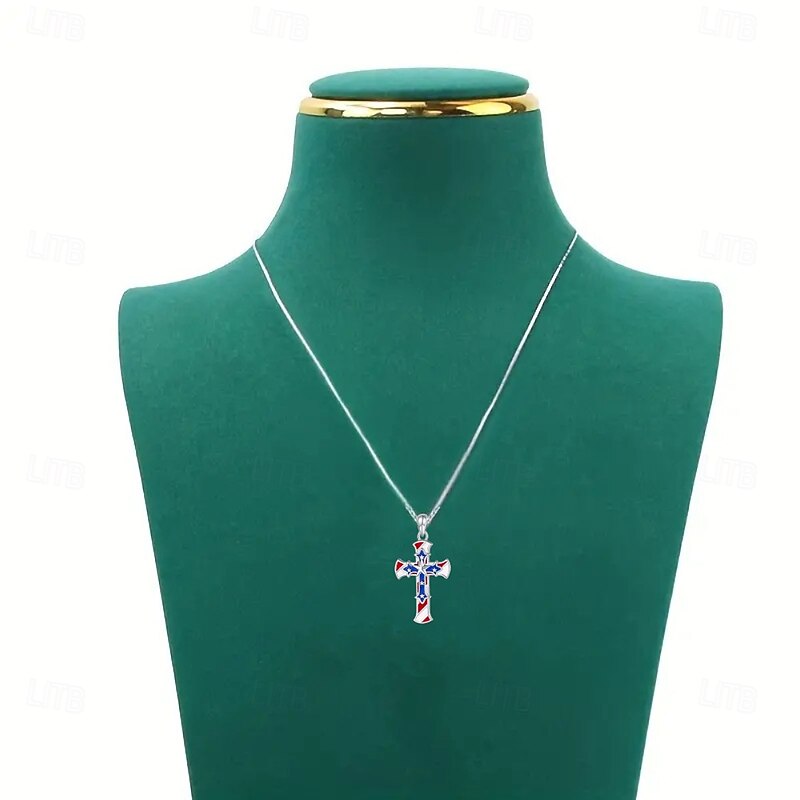 American Flag Patriotic Cross Religious Jewelry Pendant Necklace3