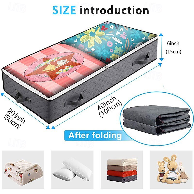 3 Pack Under Bed Storage Containers, Closet Organizers and Storage Bins, Foldable Underbed Storage Bags for Blankets, Towels, Comforter, Sweaters, Pillows, Linen Sheets, Wrapping Pape3