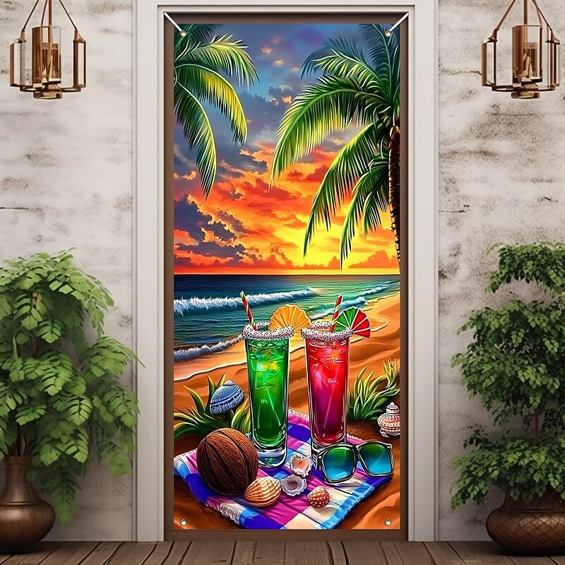 Beach Drinking Door Decorations Door Covers Door Tapestry Door Curtain Decoration Backdrop Indoor/Outdoor Door Banner for Front Door Farmhouse
