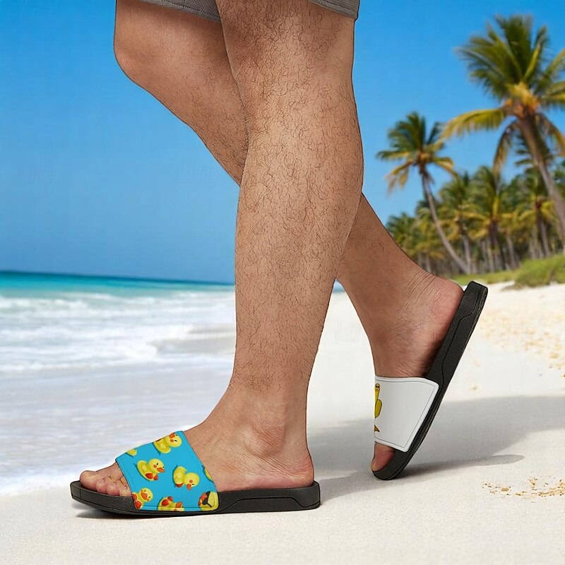 Men's Duck-printed Slide Sandals – Laid - Back & Cool Style for Men in Summer Beach Trips, Barbecues & Casual Outdoor Gatherings4