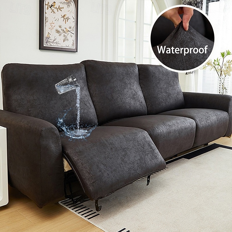 1/2/3 Seat Waterproof Recliner Sofa Cover PU Leather Armchair Cover Solid Color Elastic Relax Single Sofa Slipcovers Home Hotel