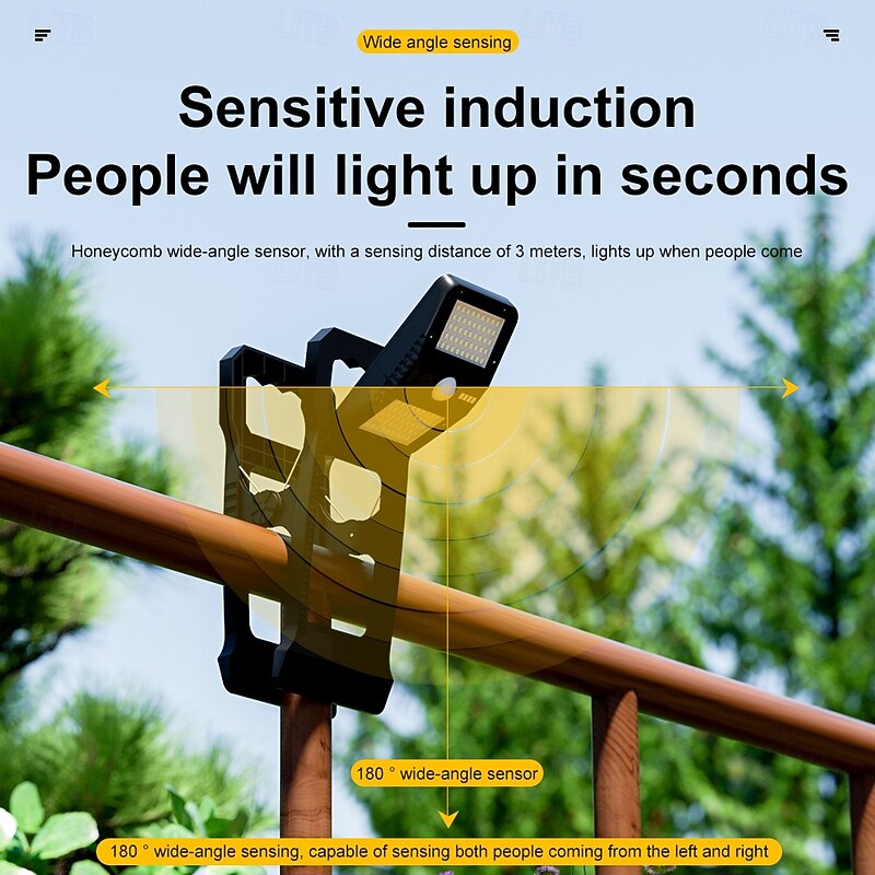 1PC Solar Street Lights Outdoor Waterproof Wall Lamp 100LED Garden Fence Clip Light Household Motion Sensor Solar Night Light Garden Pathway Super Bright Lighting Street Lamp4