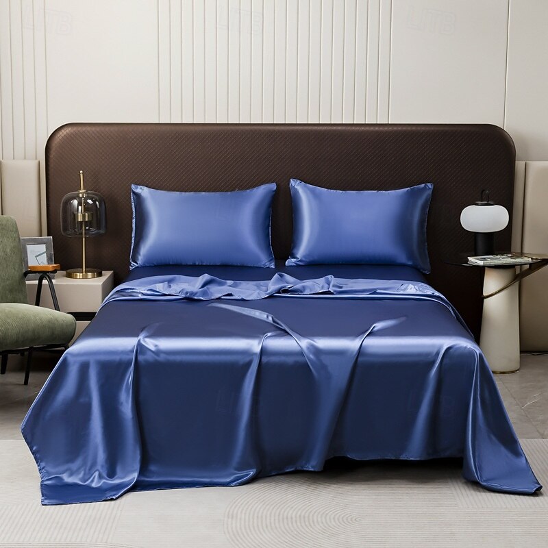 Satin Imitation Silk Solid Color Bedding Three-piece Set Bed Sheet Four-piece Set Pillowcase Combination Sheet Set