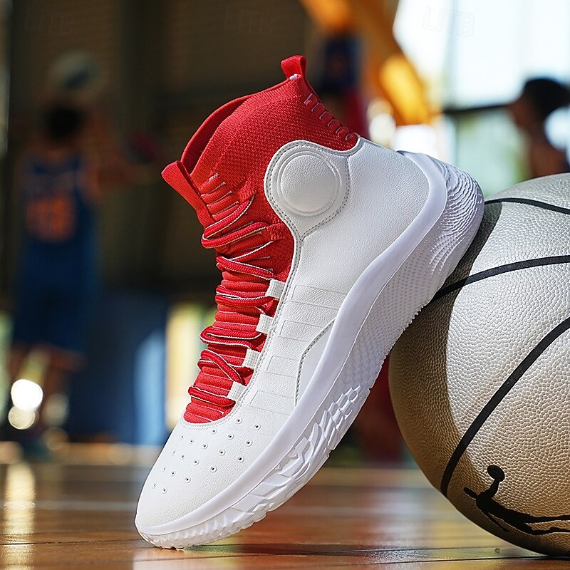 Men's Red and White High-Top Basketball Sneakers with Shock Absorption – Premium Comfort and Durability for Athletic Performance3