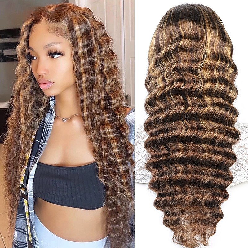 P4/27 Ombre Brown 13x4 Lace Front Human Hair Wigs Highlight Loose Deep Wave 150% Density For Black Women2